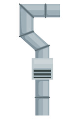Ventilation pipe. Vent system element. Isolated cartoon part. Air system, steel pipe detail constructor on white background