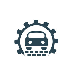 Obraz premium Vector illustration, car icon and gears. Isolated on a white background.