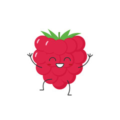 Raspberry greet cute character cartoon delicious berry smile face kawaii joy happy cheerful emotions icon vector illustration.