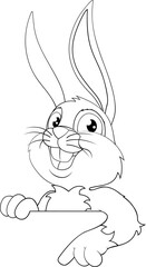 Easter Bunny Rabbit Cartoon Character Peeking Sign