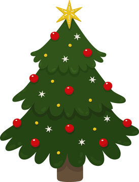 Decorated Christmas tree in flat design png