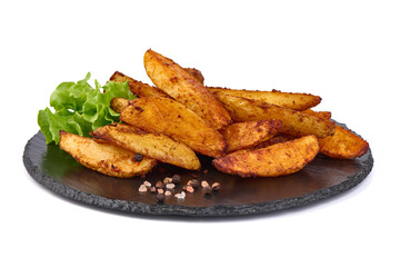 Baked Potato Wedges, isolated on white background.