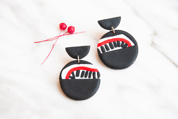 Circle earrings of polymer clay. Handmade jewelry.