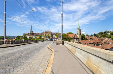 BERN, SWITZERLAND, JUNE 23, 2022 - View of the Nydegg Bridge (Nydeggbrucke) in the center of Bern,...