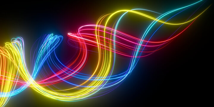 Beautiful abstract lines on a black background. Modern technological background. Futuristic design. 3d rendering image.