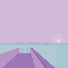 Vector illustration: summer panoramic of a beach and a sea coast landscape. Geometric illustration