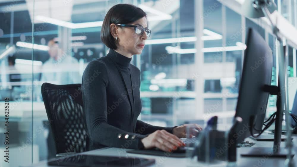 Leinwandbilder adult female industrial engineer developing 3d model of a circuit motherboard on computer cad softwa