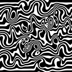 Abstract black and white striped background. Futuristic wavy pattern with distortion effect. Topographic deformation, zebra pattern.