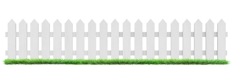 white wooden fence and green grass isolated,3D illustration, png - 546235606