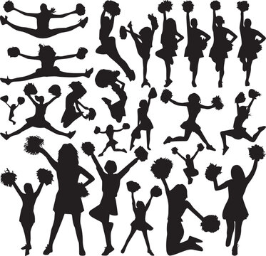 Set Of Silhouettes Of Cheerleaders