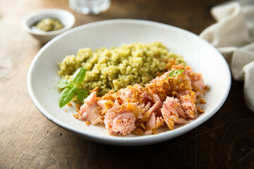Roasted salmon with couscous and herbs