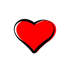 Red heart vector icon with black stylish stroke. Logo element for Valentine's Day