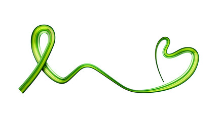 Obraz premium Green Ribbon making Heart, Green cancer awareness ribbon for many medical conditions and diseases 3d illustration