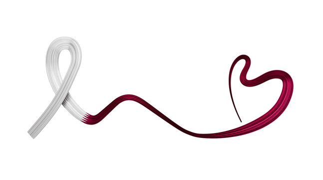 Qatar Flag colors ribbon making bow to heart shape for cancer awareness month 3d illustration