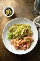 Roasted salmon with couscous and herbs