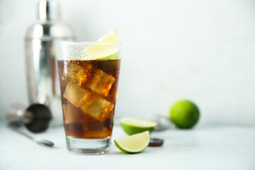 Homemade iced tea cocktail with lime