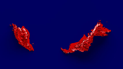 Malaysia map with the flag Colors Blue and Red Shaded relief map 3d illustration