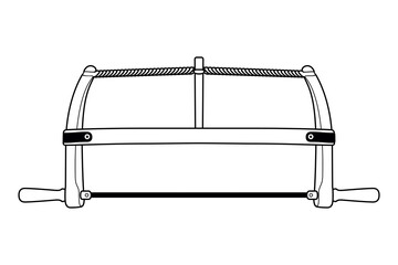 Bow Saw Outline. Vector Hacksaw Isolated Illustration. Handsaw Carpenter Tool, Wood Cutting Equipment