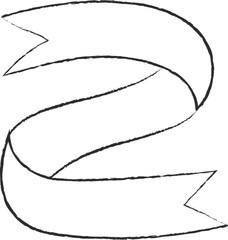 Chalk style sketchy ribbon vector illustration. Hand drawn elegant banner with curved ribbon sketch and curled doodle flag for vintage cafe board menu design