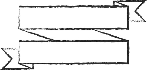 Chalk stroke blank label ribbon vector illustration. Vintage design white chalk style ribbon labels or curved scroll flags with blank space for premium offer advertising or celebration marketing