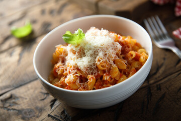 Pasta with tomato sauce and cheese