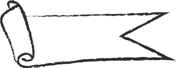 Chalk style sketchy ribbon vector illustration. Hand drawn elegant banner with curved ribbon sketch and curled doodle flag for vintage cafe board menu design