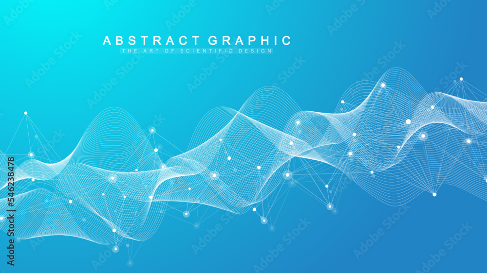 Poster Digits abstract background with connected line and dots, web cover. Digital neural networks. Network and connection background for your presentation. Web graphic background. Vector illustration.