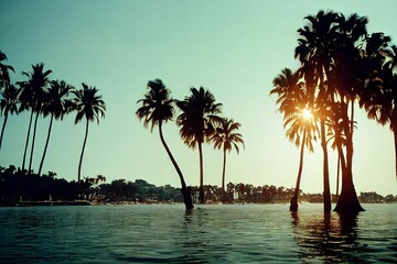 Fototapeta na wymiar Coconut trees on lake