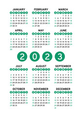 Calendar design 2023 year. English vertical vector wall or pocket calender template