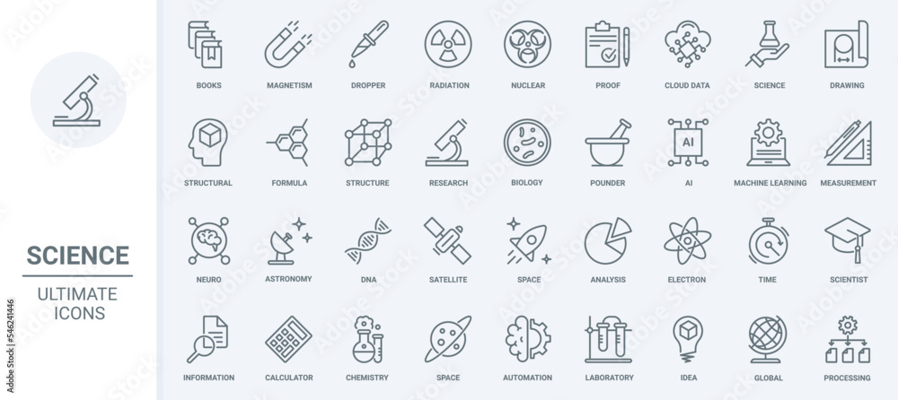Aufkleber science technology thin line icons set vector illustration. outline biology and chemistry laboratory