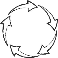 Chalk style circular arrows symbols collection vector illustration. Reuse or process icon, reset or process pictogram, chalked sketch arrows set isolated on blackboard for presentation or infographic