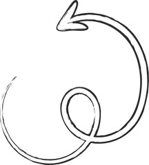 Hand drawn chalk style arrows collection vector illustration. Curves and spirals, round and twist arrows in grunge contour doodle style. Outline white chalked graphic set for sketchy infographic