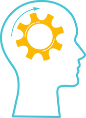 Head silhouette inspiration concept set vector illustration. Creative graphic collection with head profile and gear machine. Blue human silhouette technology background concept.