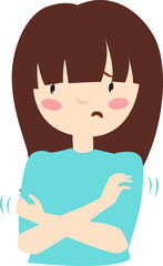 The girl is sick icon. The girl is freezing. The girl is trembling. Colds, fever. Disease symptoms. Quarantine. The child got sick.