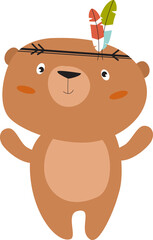 Cute bear. Bear is an Indian. Cartoon bear. Forest animal. cartoon characters