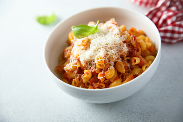 Pasta with tomato sauce and cheese