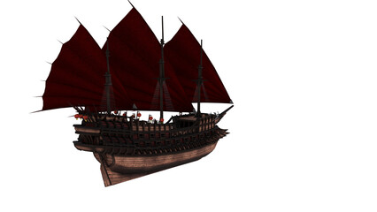 Chinese boat on white background