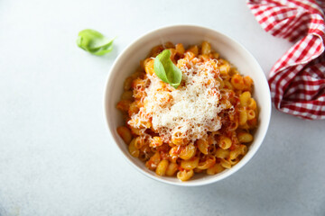 Pasta with tomato sauce and cheese