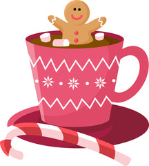 Ginderbread man in cup with hot chocolate