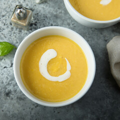 Traditional pumpkin soup with cream