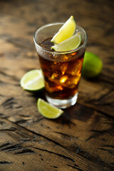 Homemade iced tea cocktail with lime