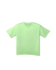 Plain green T-shirt on a white background. Basic casual style