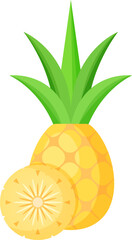 Tropical orange fruits with slices cartoon vector illustration. Fresh natural fruit in flat style isolated on white background for restaurant menu design or organic market fruit banner.