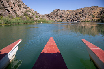 Canoe bow on lake,Travel Concept