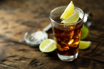 Homemade iced tea cocktail with lime