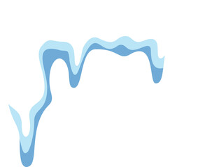 Snow cap with icicle ornament graphic. Winter decoration element with snow pile and icicles for flat christmas symbol decor. Cartoon new year label snowy effect for xmas snowcap frame illustration.