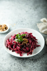 Healthy beetroot salad with walnut