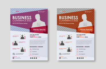  Business conference live meeting & event flyer template. Corporate invitation business workshop & abstract seminar promotion poster design. Leaflet, modern layout, pamphlet, vector flyer in A4.