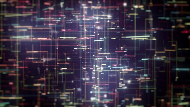 Abstract Digital Data Technology Background/ 4k animation of an abstract high technology wallpaper background visual fx of data lines and particles zooming in with ambient occlusion and depth of field