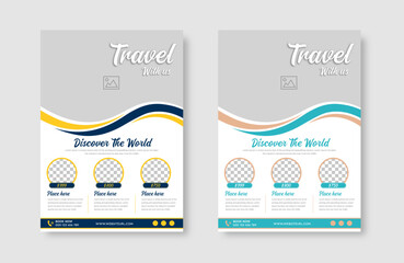 Vacation travel tour agency flyer template design layout. Summer and holiday traveling business advertisement a4 brochure flyer or poster vector template design.